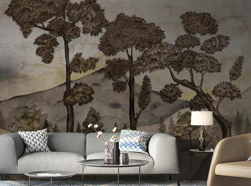 Peel and Stick Unique Watercolor Forest Illustration Wallpaper Mural