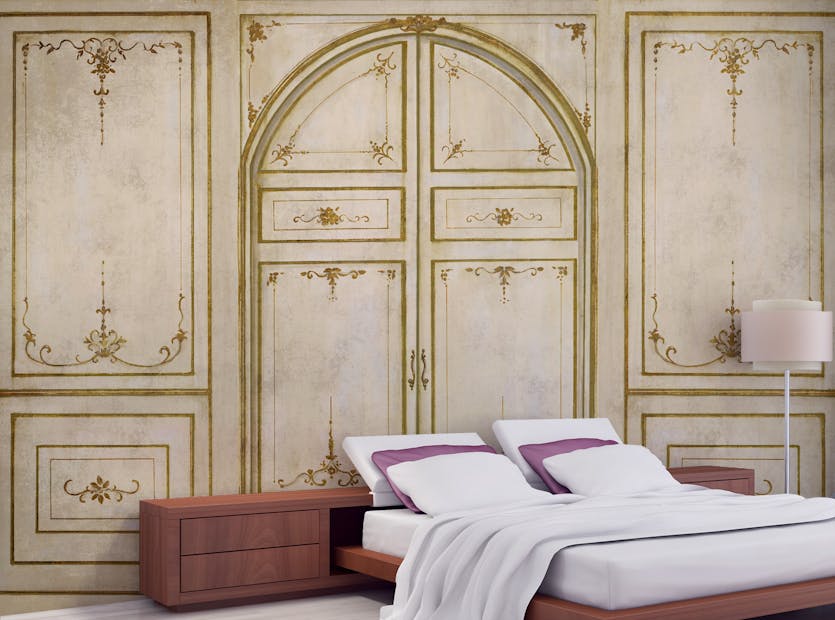 Removable Yellow Etching Georgian Vintage Interior Wallpaper Mural