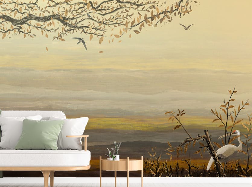 Peel and Stick Heron Yellow Artistic Tropical Sunset Wallpaper Mural