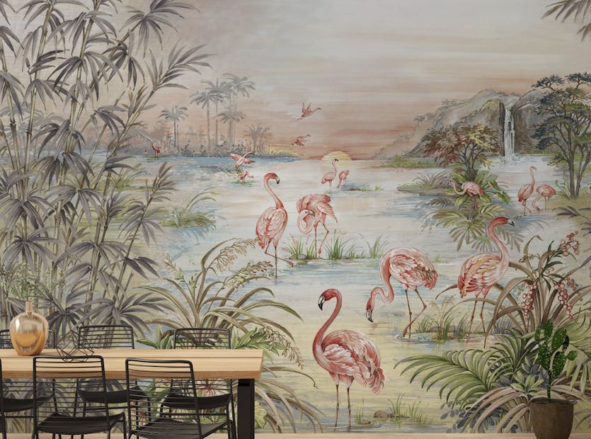 Removable Blue Watercolor Tropicana Flamingos Wallpaper Mural