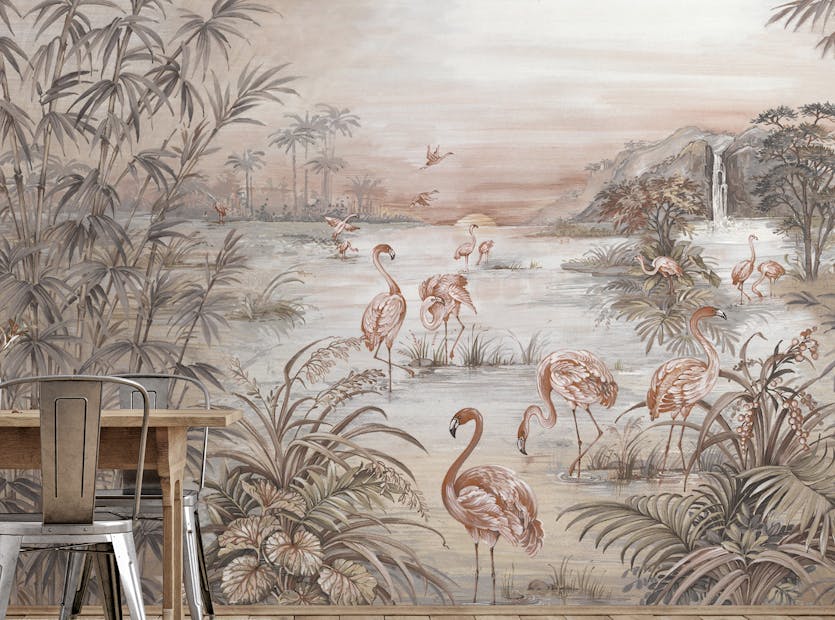Peel and Stick Watercolor Tropicana Flamingos Wallpaper Mural