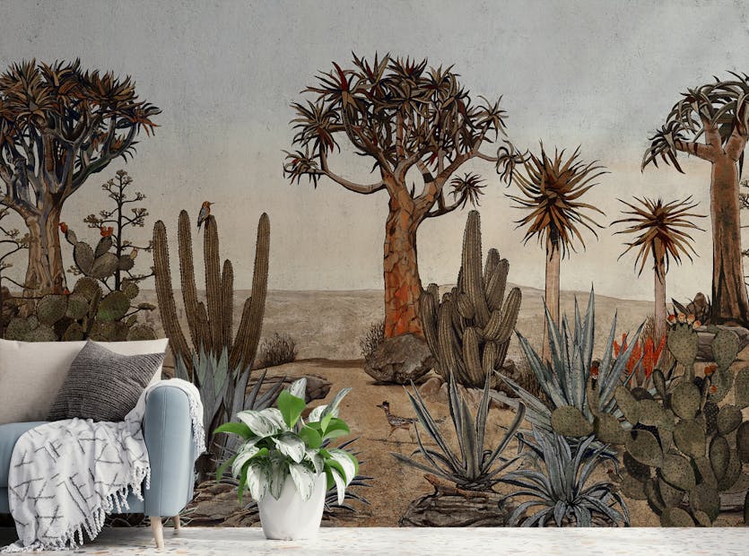 Removable Desert Cactus Floral Plants Wallpaper Murals