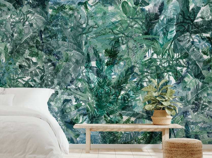 Peel and Stick Fresh Green Vibes Tropical Forest Wallpaper Mural