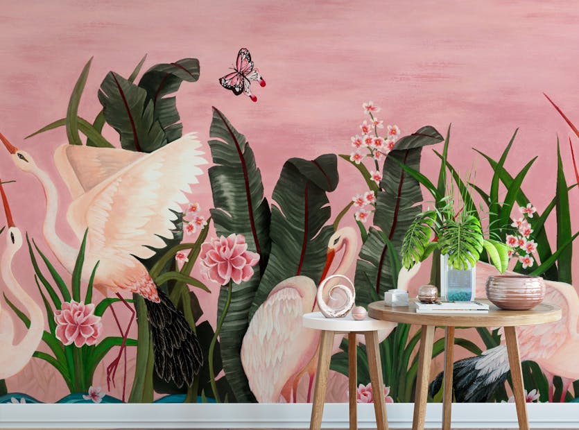 Peel and Stick Banana Leaf Pink Flamingo Wallpaper Mural