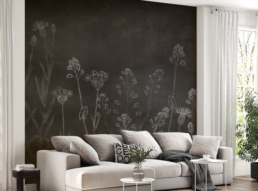 Peel and Stick Black Background with flower Wallpaper Mural