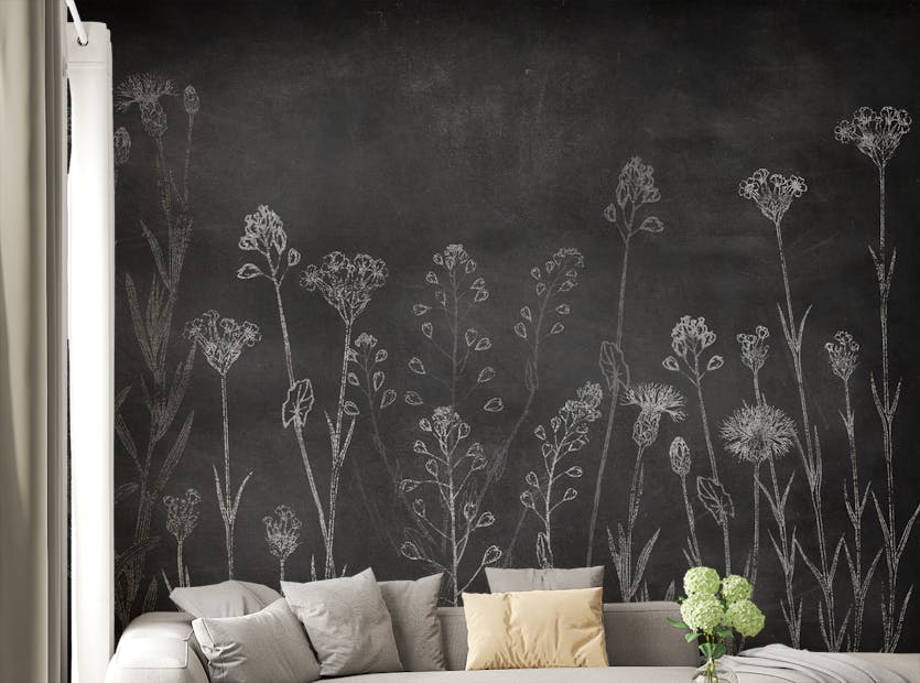 Removable Black Background with flower Wallpaper Mural
