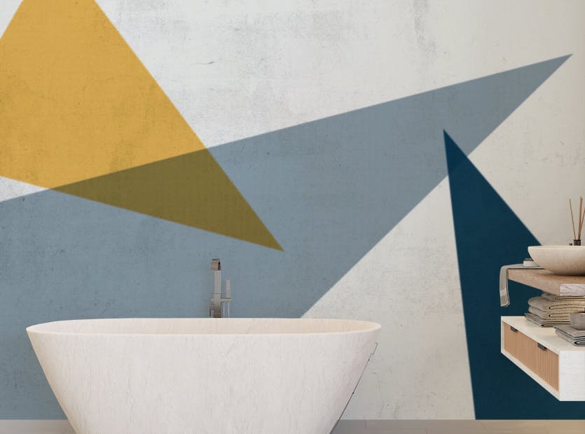 Peel and Stick Blue & Yellow Abstract Geometric Multicolor Triangle Wallpaper Mural