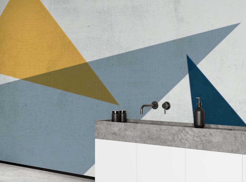 Removable Blue & Yellow Abstract Geometric Multicolor Triangle Wallpaper Mural