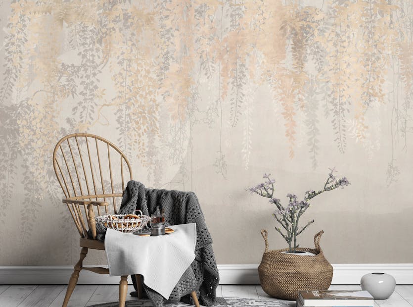 Removable Nature's Harmony - Gold and Grey Leaf Wallpaper Mural