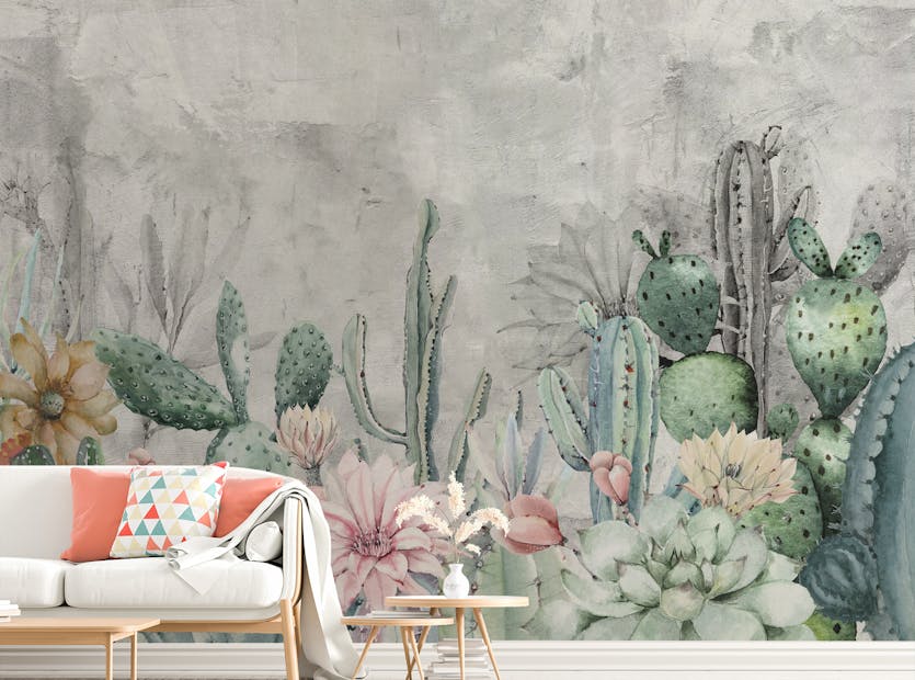 Peel and Stick Desert Oasis Cacti Stick on Wallpaper Mural