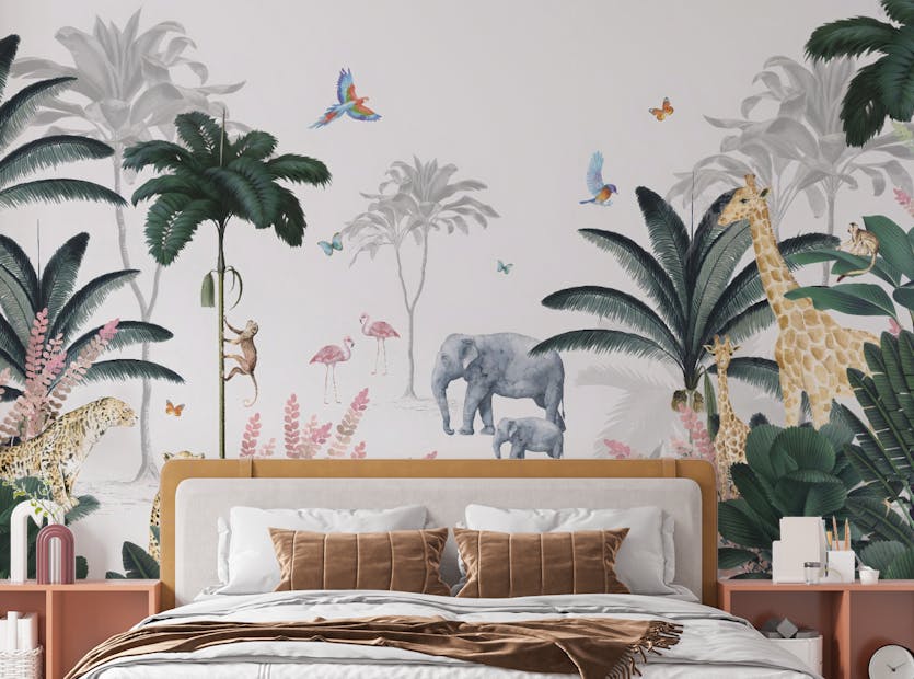 Removable Tropical Safari Adventure Kids Room Wallpaper Mural
