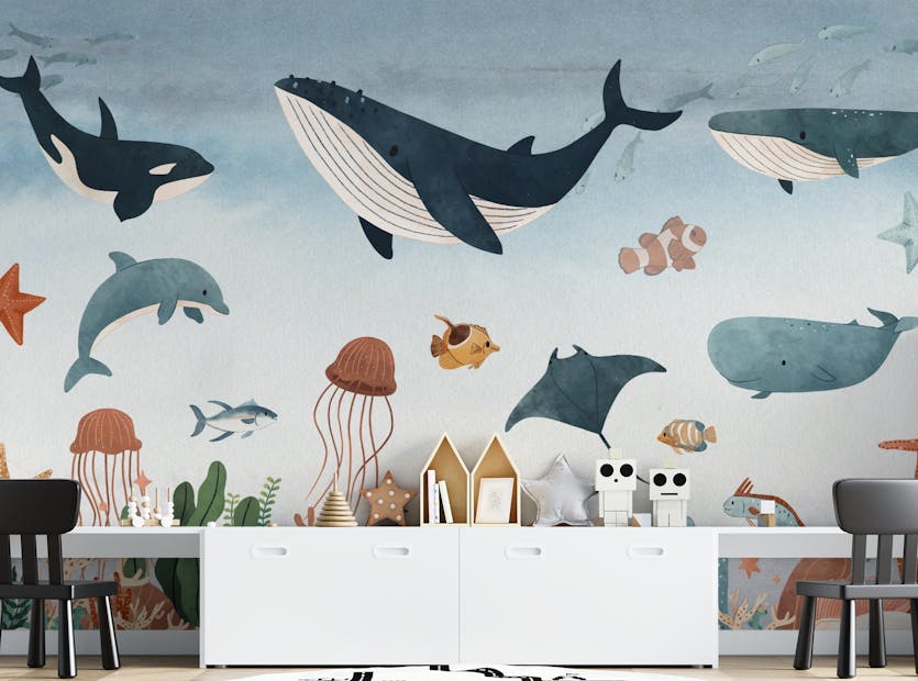 Peel and Stick Underwater Paradise Kidsroom Wallpaper Mural