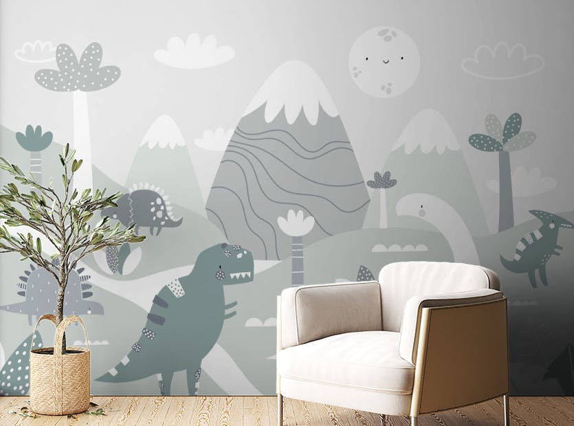 Peel and Stick Dinosaur Land Nursery Room Wallpaper Mural