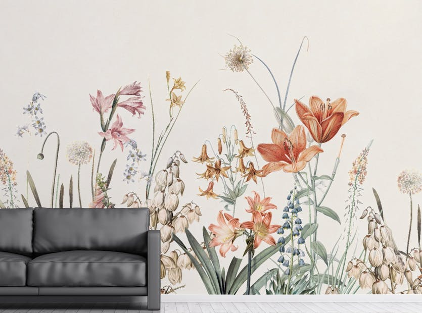 Removable Vibrant Colorful Flowers Living Room Wallpaper Mural