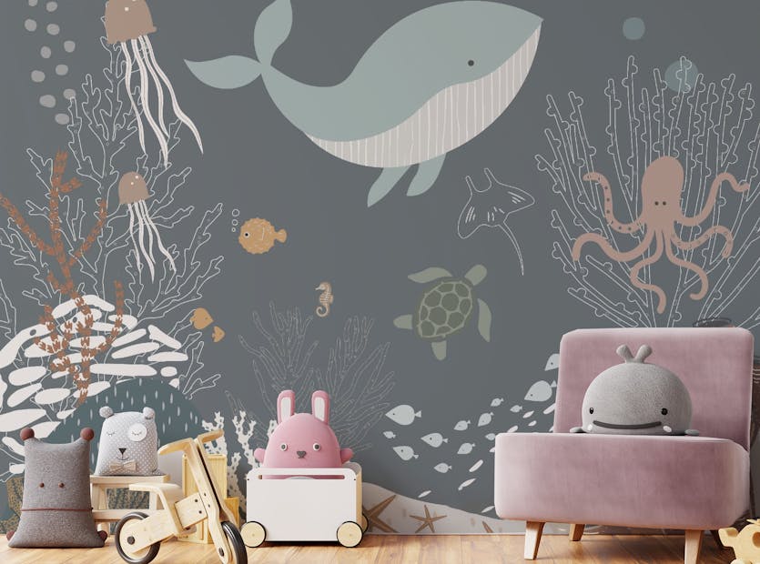 Peel and Stick Fascinating Marine Creatures Kids Room Wallpaper