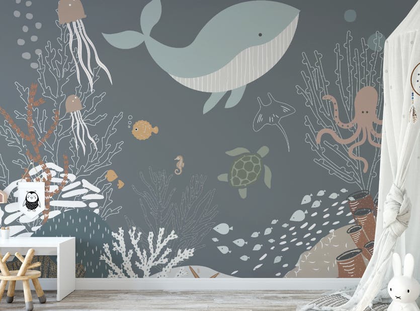 Removable Fascinating Marine Creatures Kids Room Wallpaper