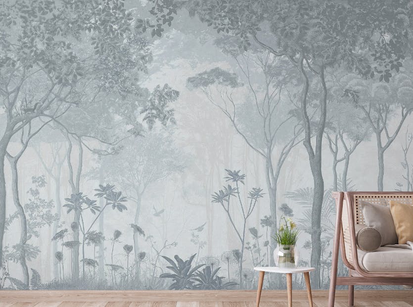 Peel and Stick Enchanting Foggy Forest Removable Wallpaper Murals 
