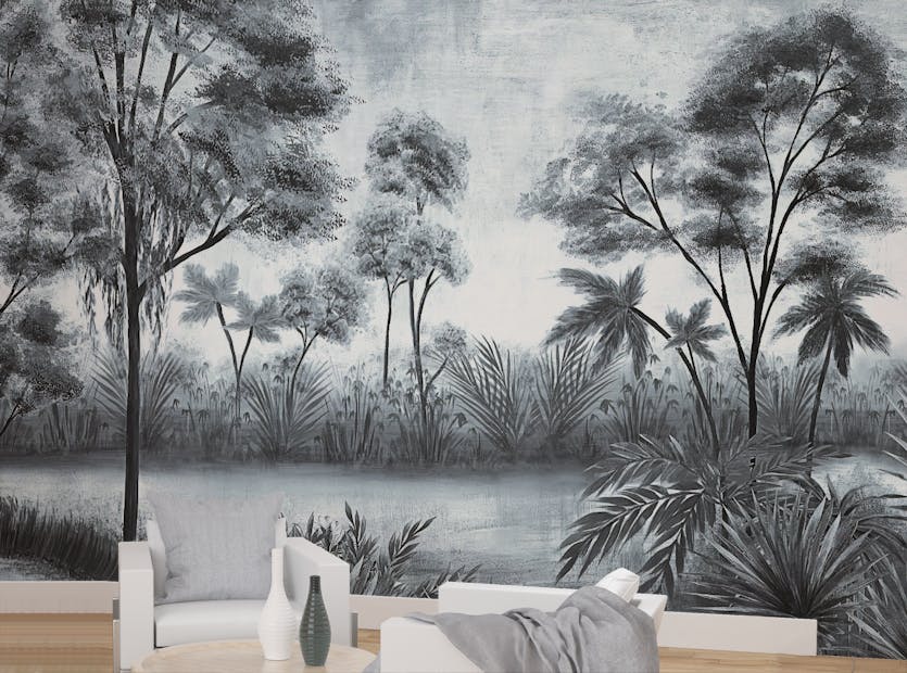 Removable Mysterious Gloomy Trees Textured Wallpaper Murals