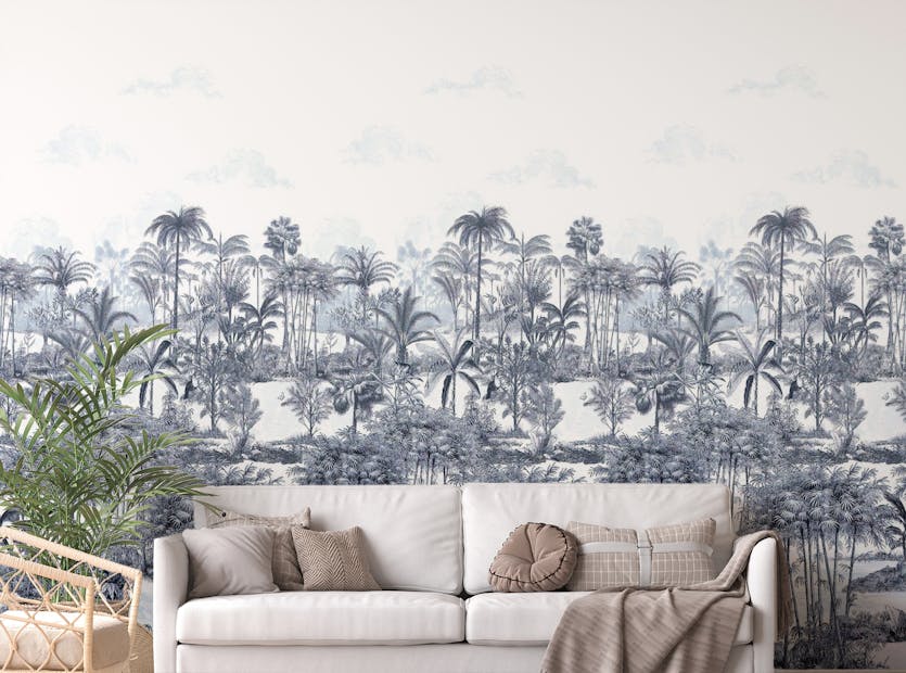 Peel and Stick Tropical Rainforest Blue Wall Mural