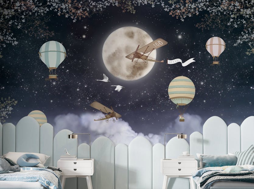 Peel and Stick Dreamy Night Clouds and Stars Wallpaper Mural