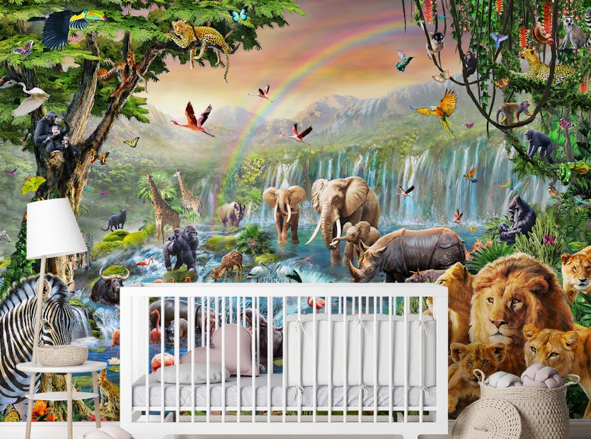 Peel and Stick Majestic Falls and Wildlife Kids Room Wallpaper