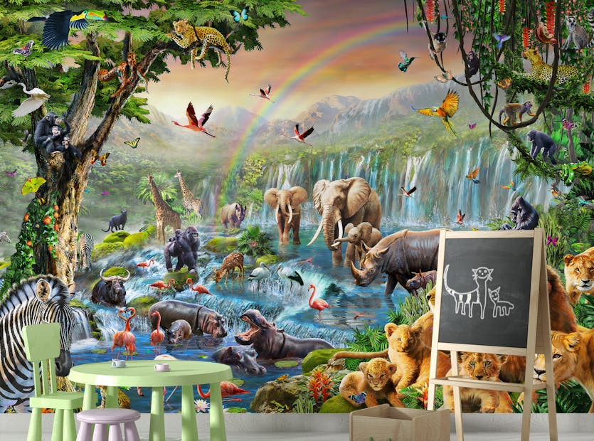 Removable Majestic Falls and Wildlife Kids Room Wallpaper