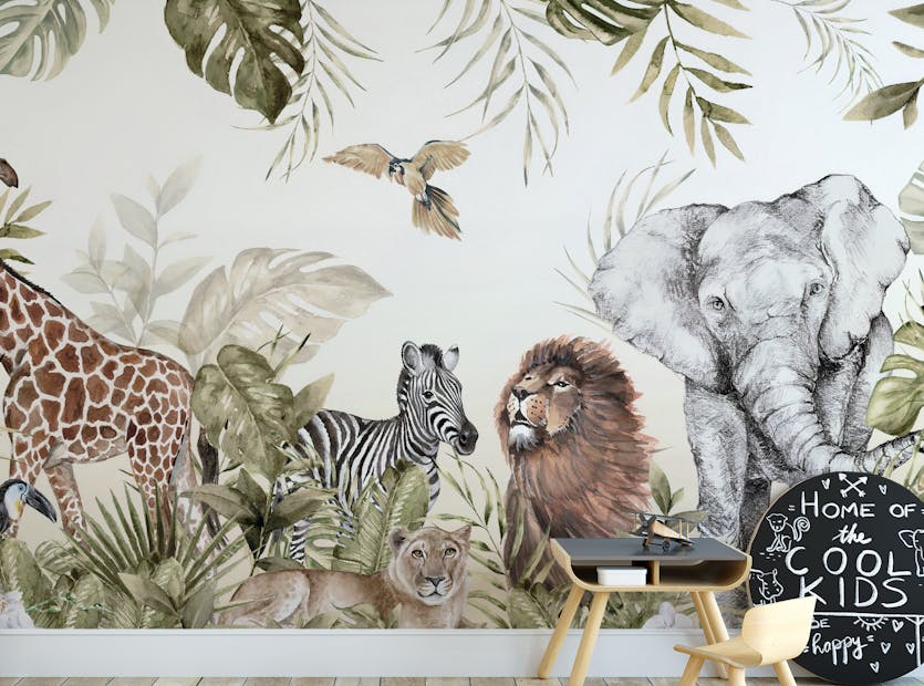 Peel and Stick Tropical Animal Artistry Nursery Room Wall Mural