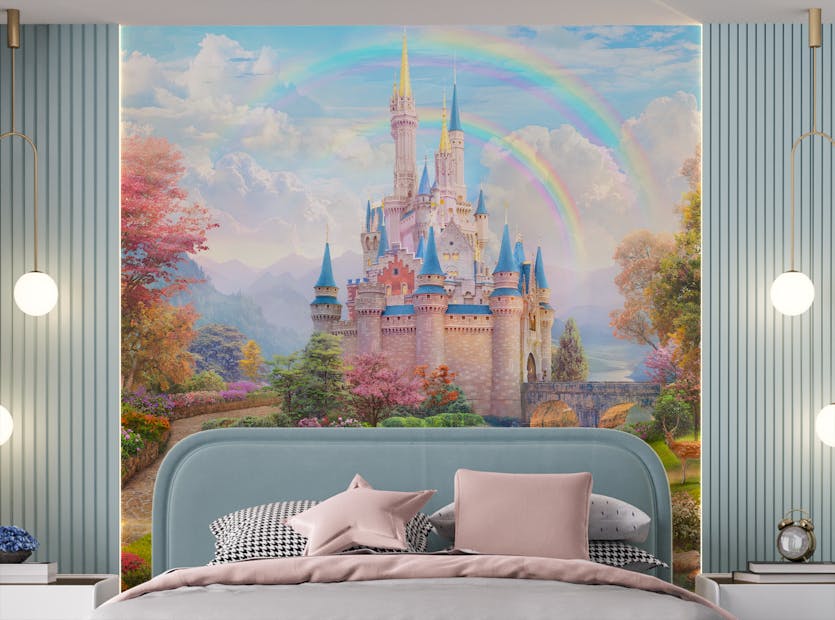 Peel and Stick Fairytale Castle Dreams Girls Room Wallpaper