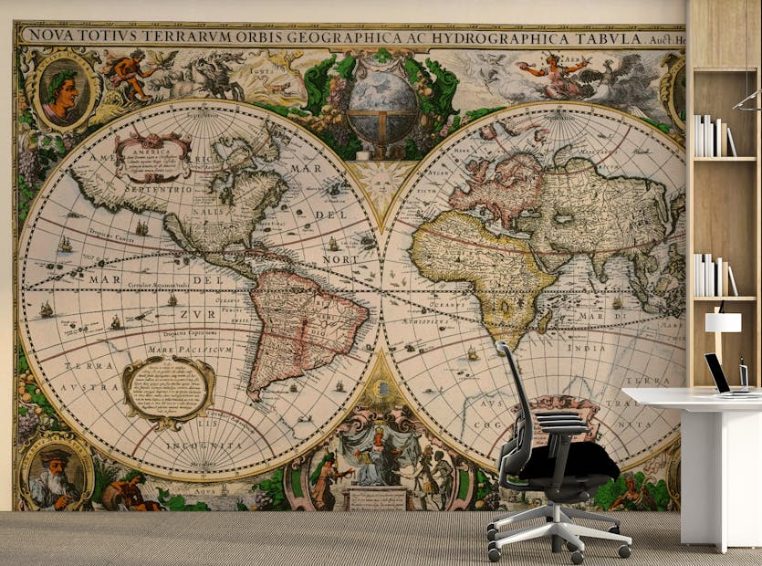 Peel and Stick Vintage Atlas Adventure World Map Wallpaper