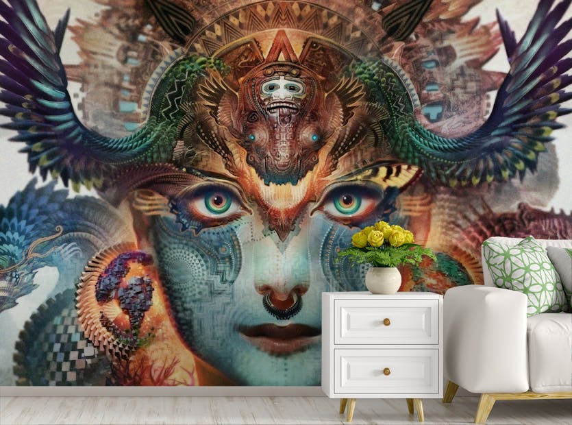Peel and Stick Fierce Beauty Dragon Themed Face Wallpaper Murals