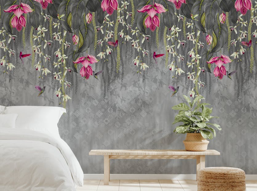 Peel and Stick Floral Waterfall Bedroom Wallpaper Mural