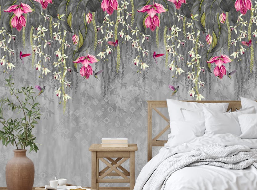 Removable Floral Waterfall Bedroom Wallpaper Mural