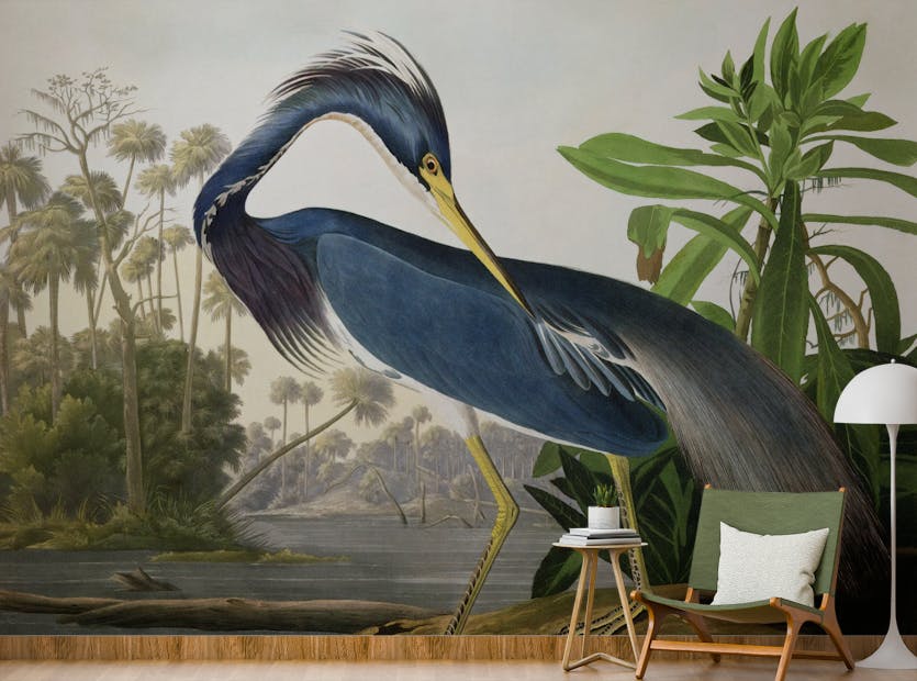 Peel and Stick Textured Reflections Blue Colored Heron Wallpaper Murals