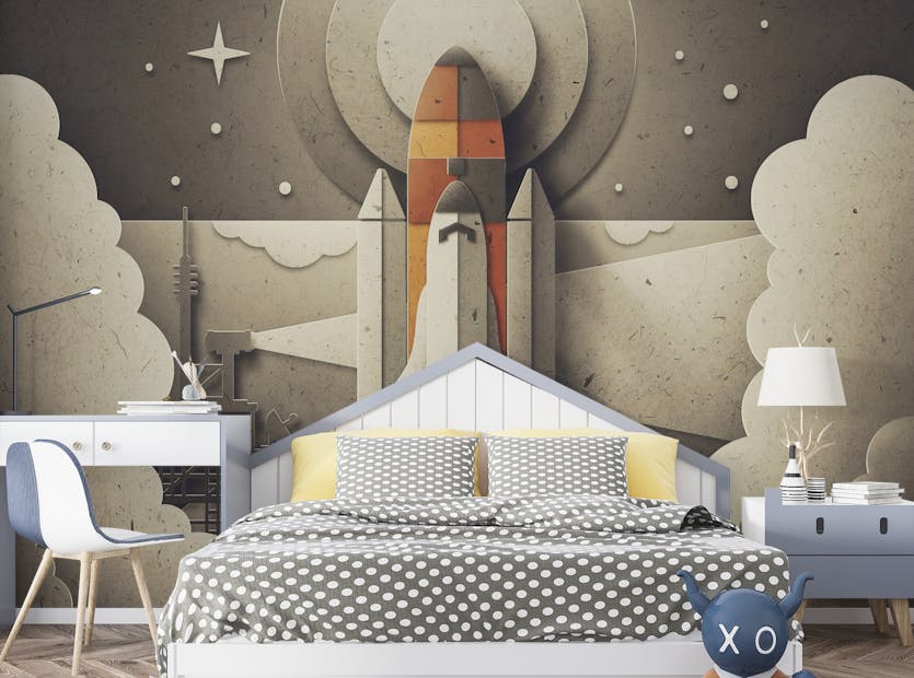 Removable Galactic Journey Retro Space Rocket Wallpaper Mural