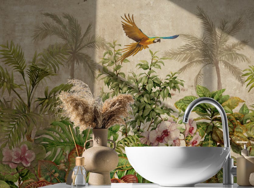 Removable Exotic Feathered Fliers Tropical Jungle Wallpaper