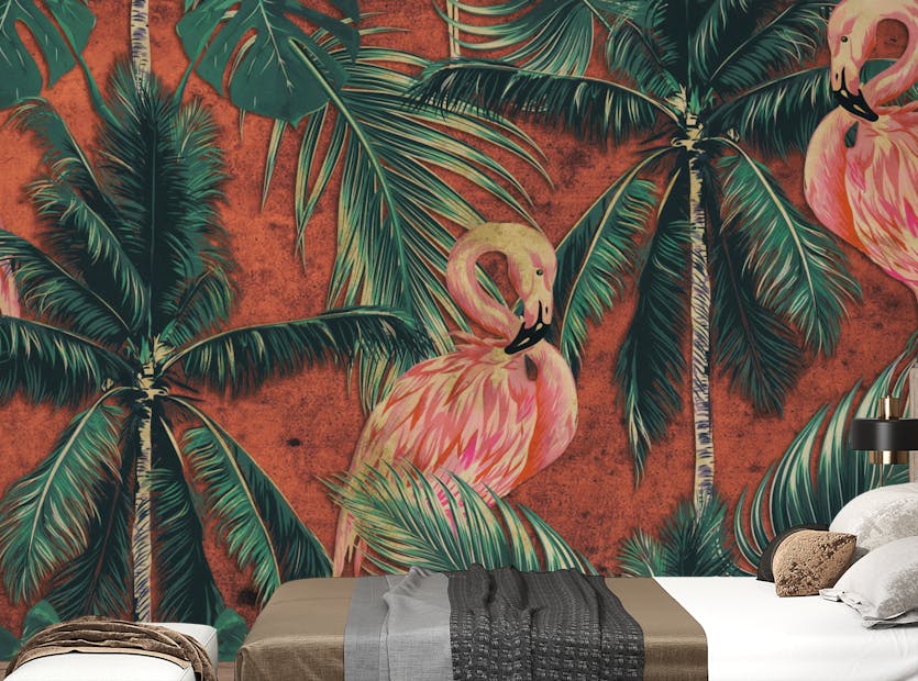 Peel and Stick Majestic Pink Flamingo Bedroom Wallpaper Mural