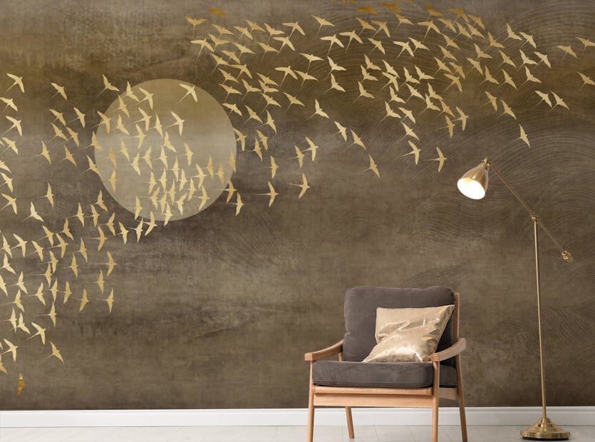 Peel and Stick Shimmering Golden Feathers Wallpaper Murals