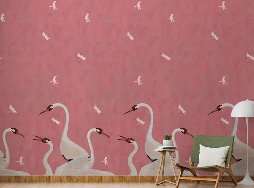 Peel and Stick Regal Pink Crane Elegance Wallpaper Murals