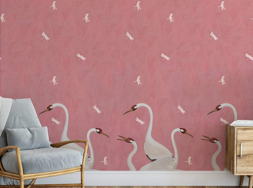 Removable Regal Pink Crane Elegance Wallpaper Murals