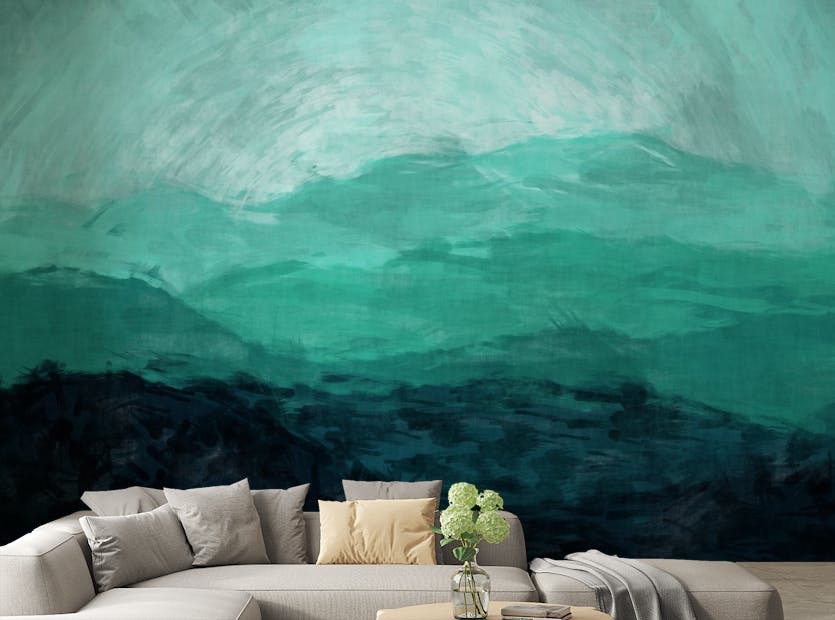 Peel and Stick Sea Green Watercolor Mountain Wallpaper