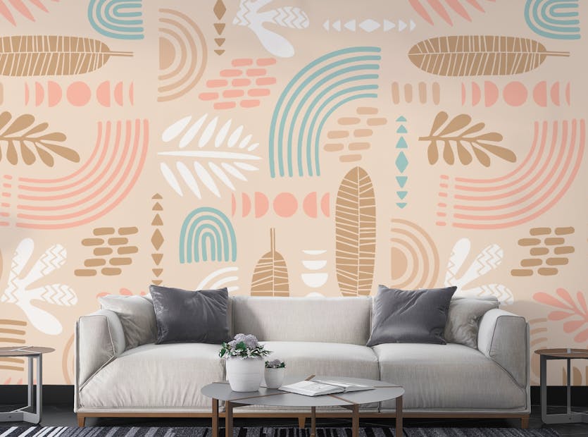 Removable Beige Abstract Tropical Leaf Removable Wallpaper