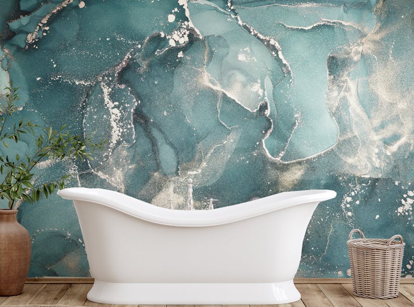 Peel and Stick Teal Colored Marble Peel and Stick Wallpaper Mural