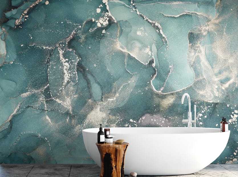 Removable Teal Colored Marble Peel and Stick Wallpaper Mural