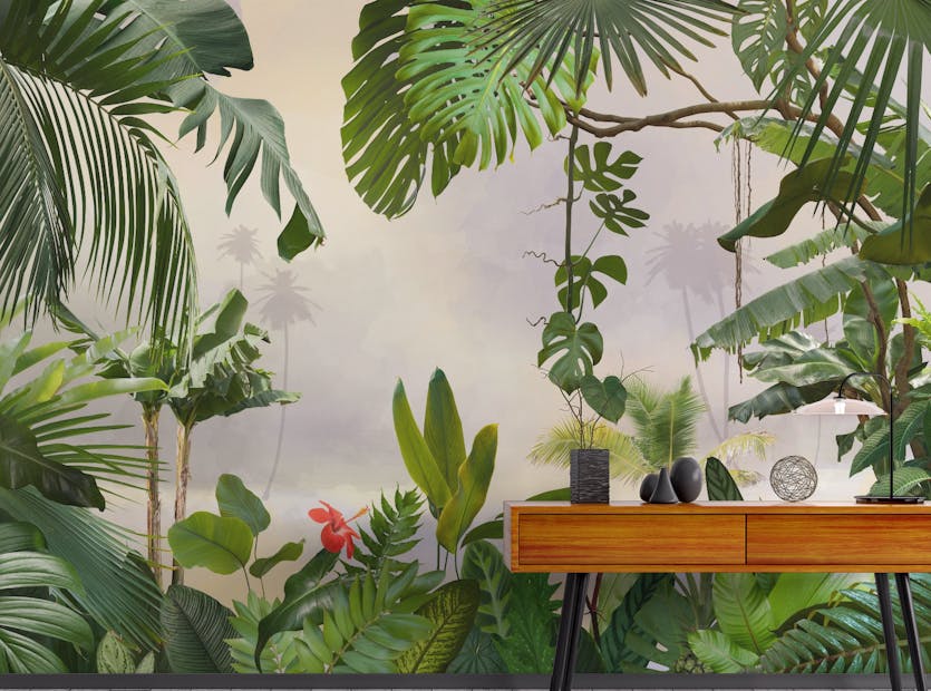 Peel and Stick Forest Green Tropical Trees Wallpaper Wall Murals