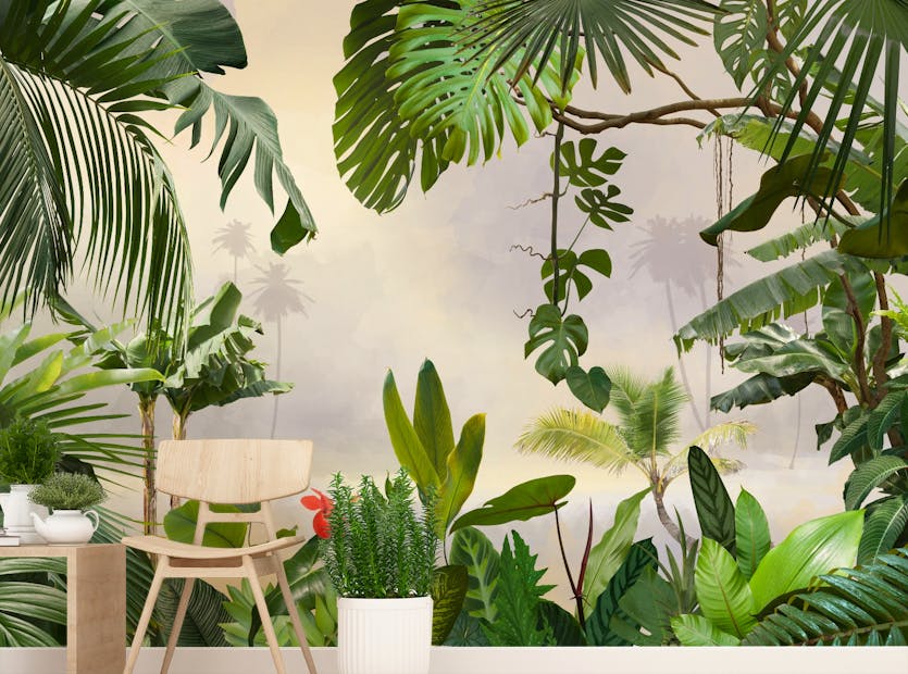 Removable Forest Green Tropical Trees Wallpaper Wall Murals