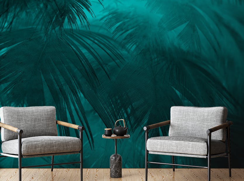 Peel and Stick Turquoise Color Palm Tree Leaf Peel & Stick Wallpaper