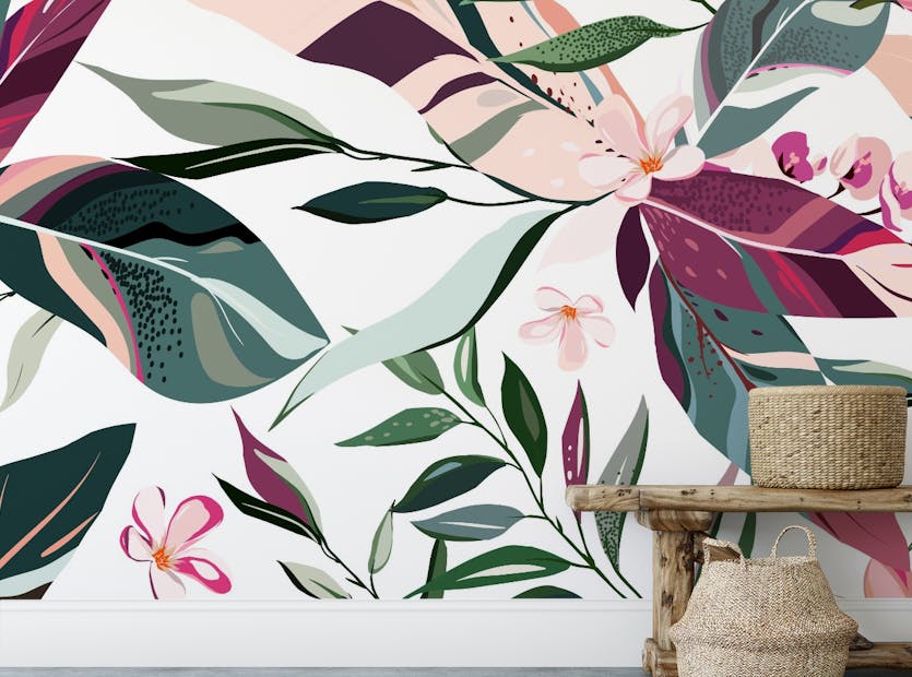 Peel and Stick Botanic Flowers Seamless Pattern Wallpaper Mural