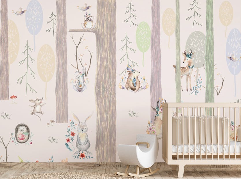 Removable Mystical Pink Color Forest Wallpaper Mural