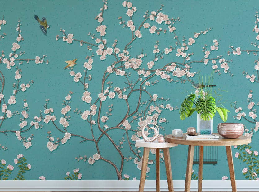 Peel and Stick Merry Plum Blossoms Peel and Stick Wallpaper Mural