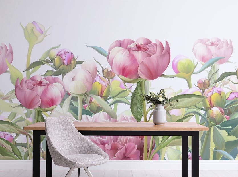 Removable Dainty Peonies Wild Pink Flower Wallpaper Mural